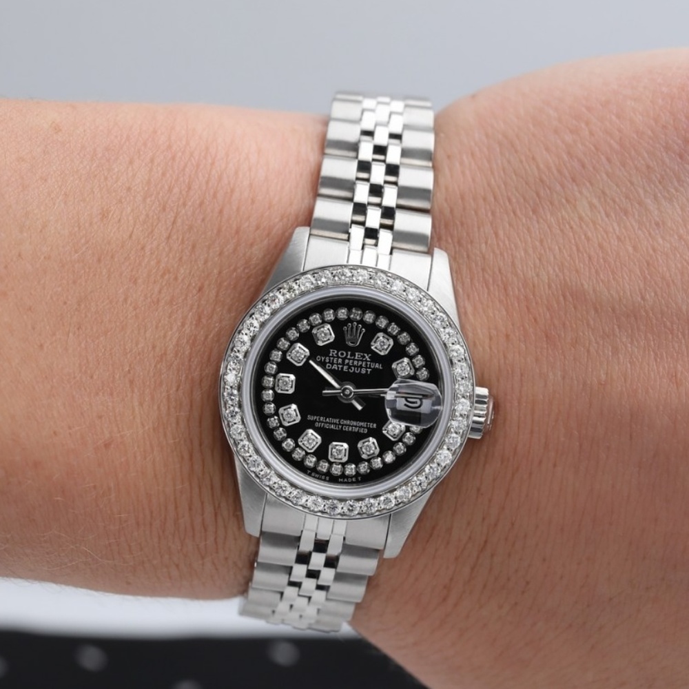 Rolex 26mm SS Black String Custom Diamonds